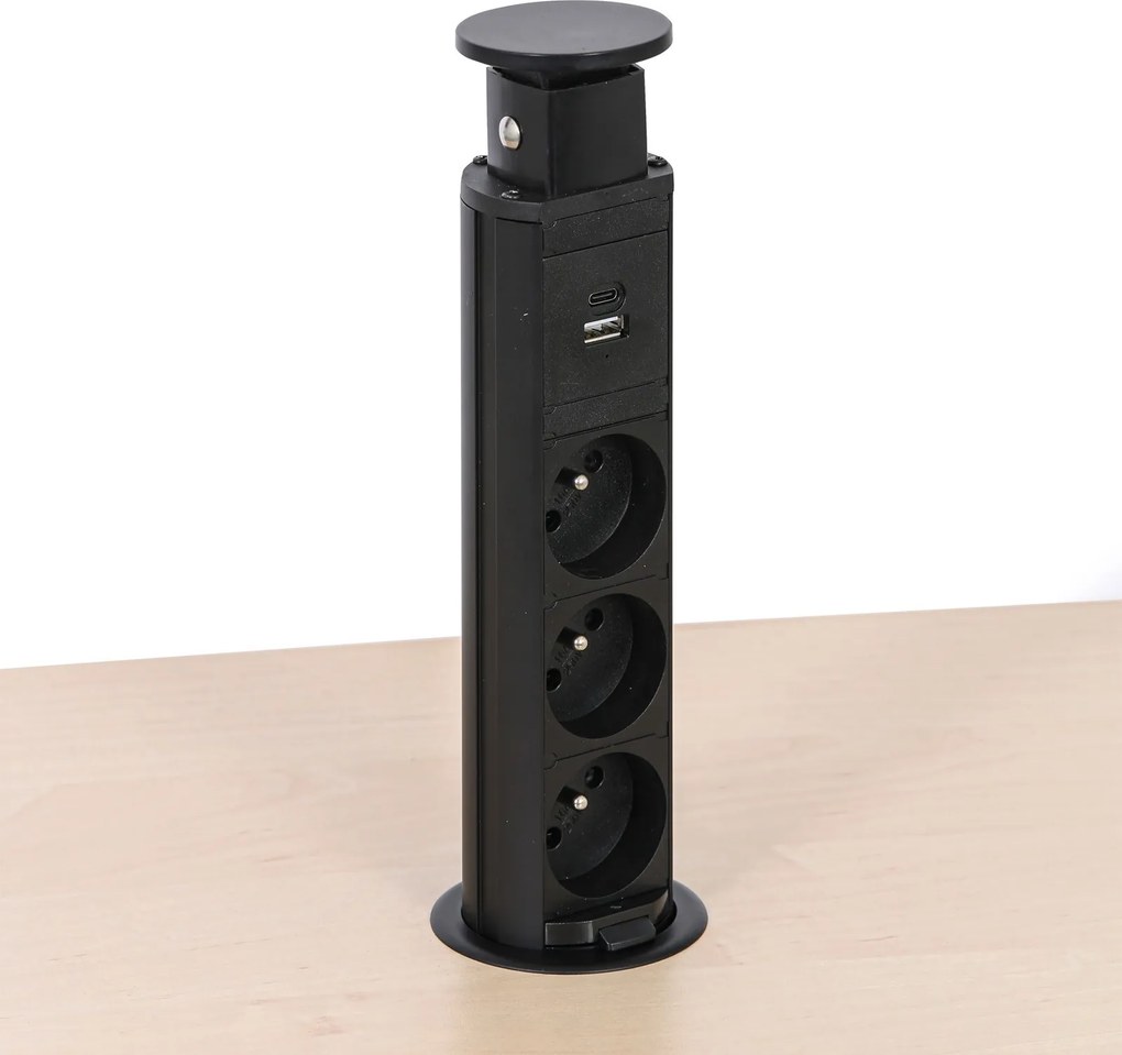 Výsuvná stolová zásuvka, 3× 230 V, USB-A, USB-C, čierna