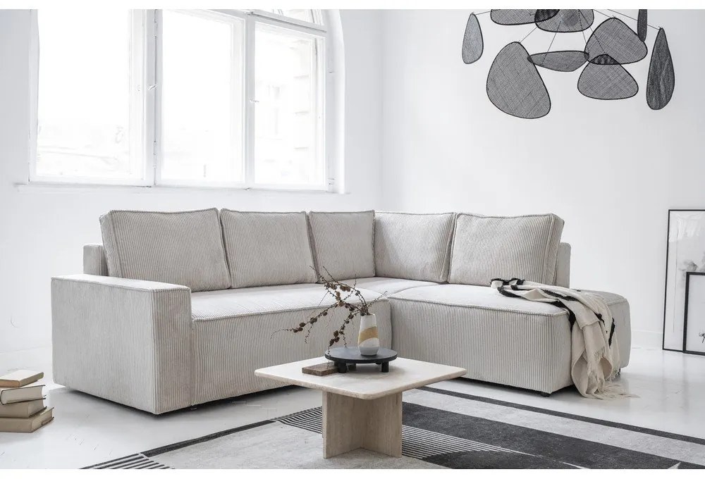 Biela menčestrová rozkladacia rohová pohovka (pravý roh) Brave Dave – Miuform