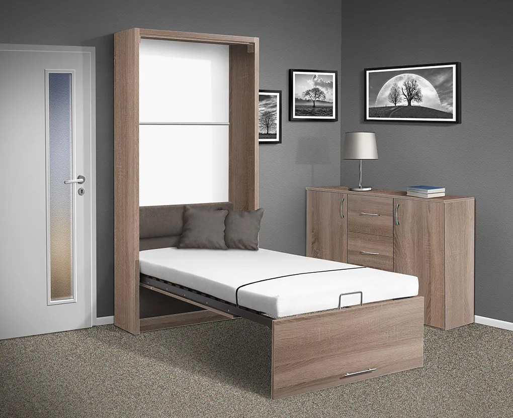 Nabytekmorava Sklápacia posteľ VS 3054 P - 200x90 cm farba lamina: orech lyon/biele dvere