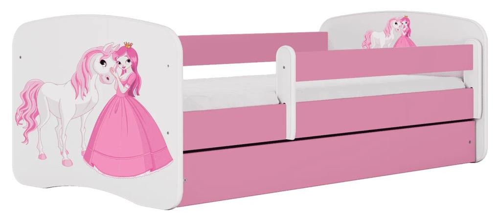 Letoss Detská posteľ BABY DREAMS 140/70- Princezná a koník Ružová S matracom S uložným priestorom