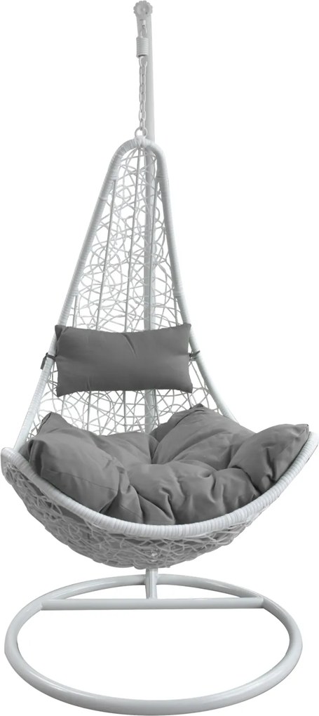 Garden Line BIELA ZÁVESNÁ STOLIČKA, VANKÚŠ – TMAVOSIVÁ, RÁM – BIELY, POLOVICA