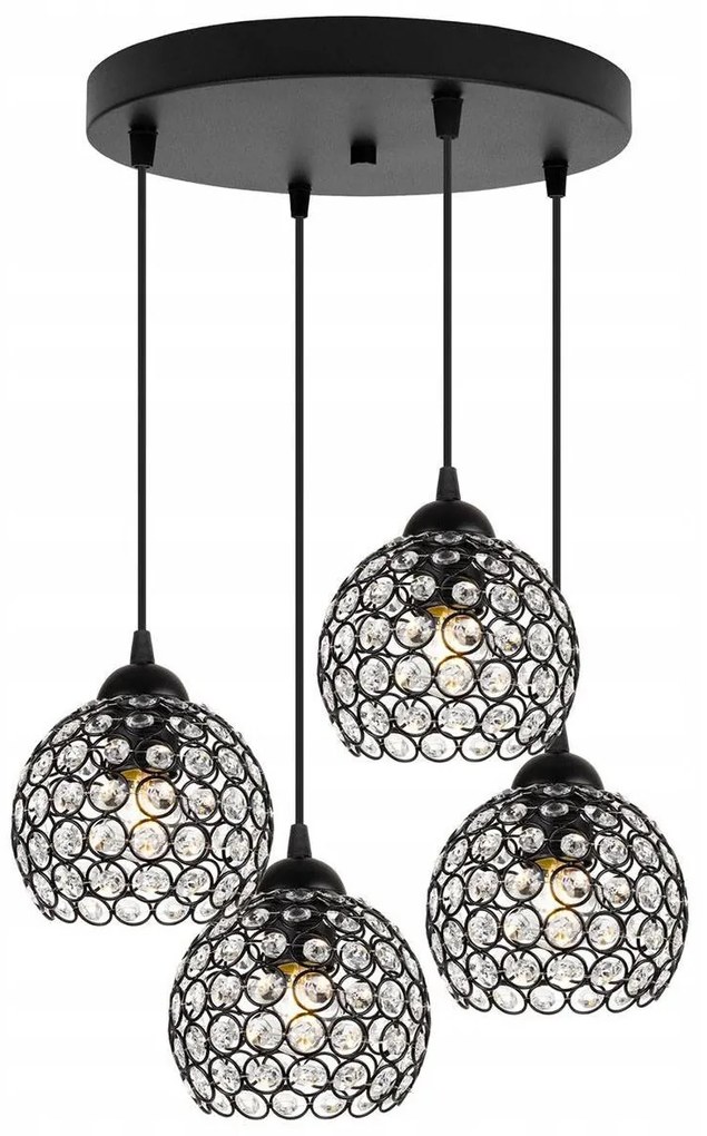 Závesné svietidlo Crystal, 4x čierne krištáľové tienidlo, o