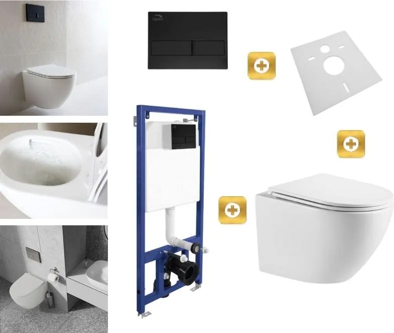 Erga Erga, závesný set pod omietku Laveo Akan + závesná WC misa Lily+ s toaletným sedadlom z duroplastu + splachovacie tlačidlo, biela lesklá, ERG-SETLAVLILYWHBK