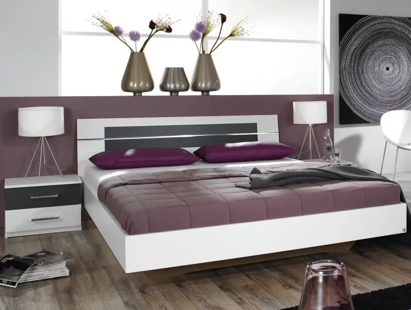 Posteľ s nočnými stolíkmi Burano 180x200 cm, biela / sivá