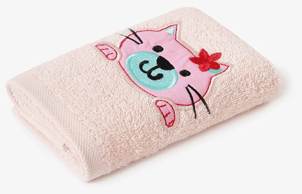 Goldea detský froté uterák - mačička na svetlo ružovej 30 x 50 cm