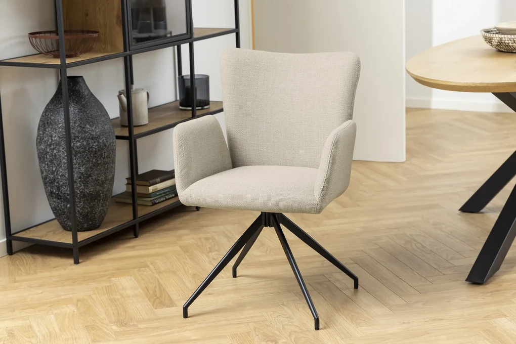 SARETTA Béžová (Látka Basel 24) - MODERNÁ OTOČNÁ ČALÚNENÁ STOLIČKA DO OBÝVAČKY/ JEDÁLNE/ KANCELÁRIE LOFT