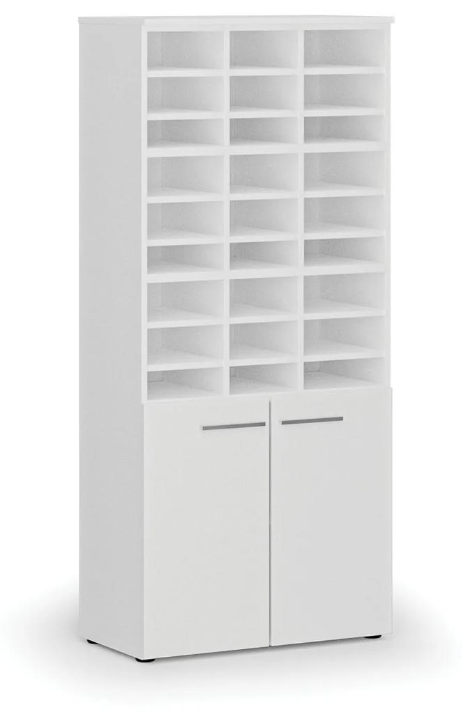 Triediaci regál s dverami PRIMO WHITE, 800 x 420 x 1781 mm, 27 priehradok, biela / grafitová