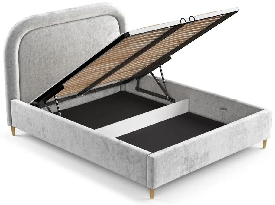 Svetlosivá čalúnená dvojlôžková posteľ s úložným priestorom s roštom 180x200 cm Mija – Maison de Rêve
