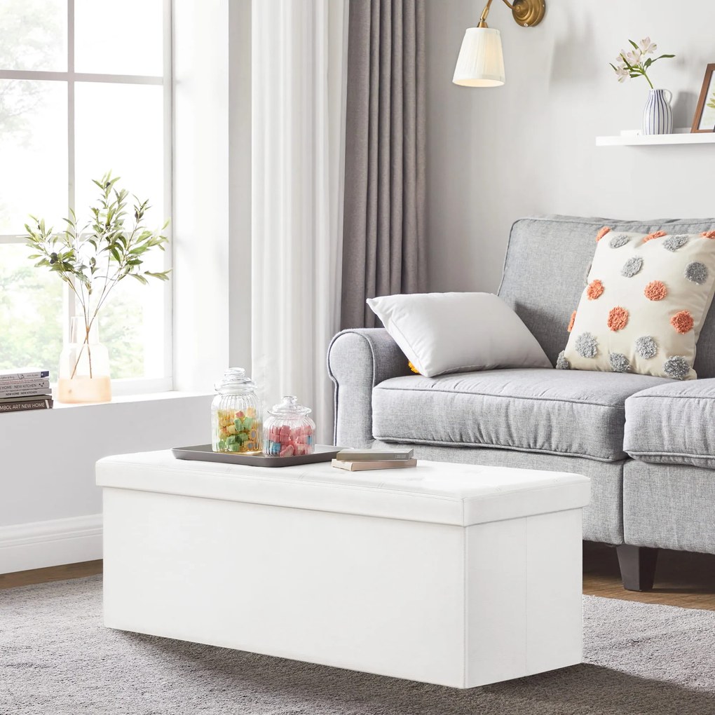 Dekorstudio Úložná taburetka LSF702V1 110x38x38 cm z ekokože – biela