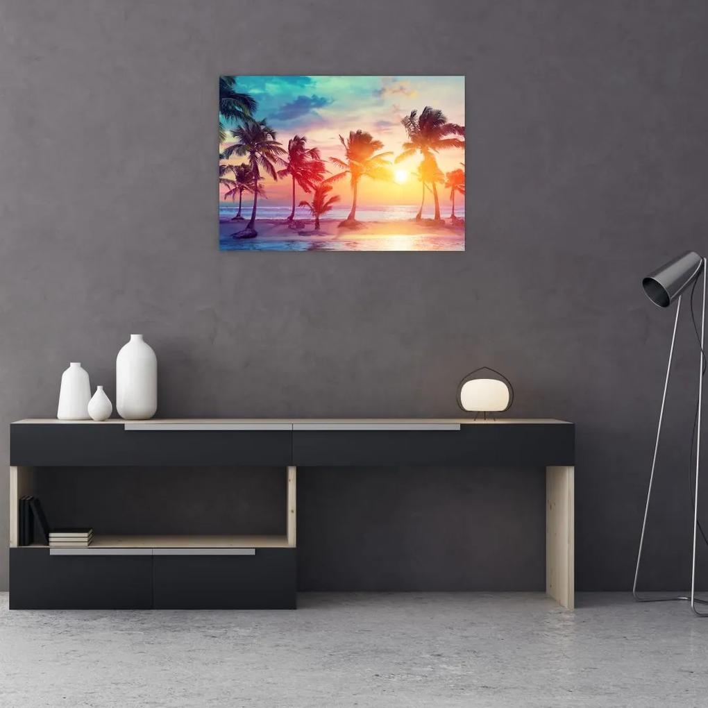 Sklenený obraz - Tropický západ slnka (70x50 cm)