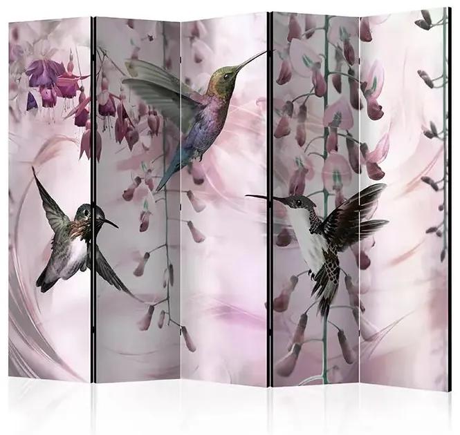 Paraván - Flying Hummingbirds (Pink) II [Room Dividers] Veľkosť: 225x172, Verzia: Jednostranný