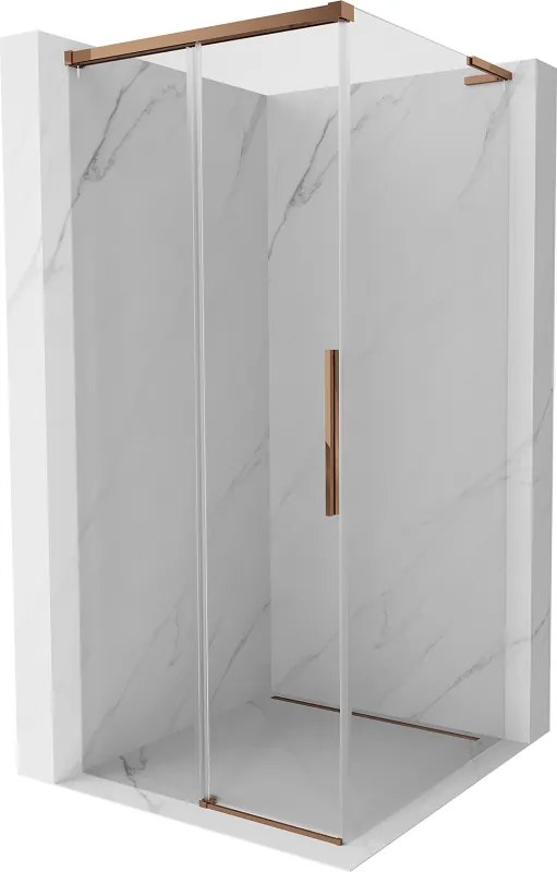 Mexen Rox, L posuvný sprchový kút 100 x 100 cm, 8mm číre sklo, ružové zlato profil, 8C2L-100-100-60-00