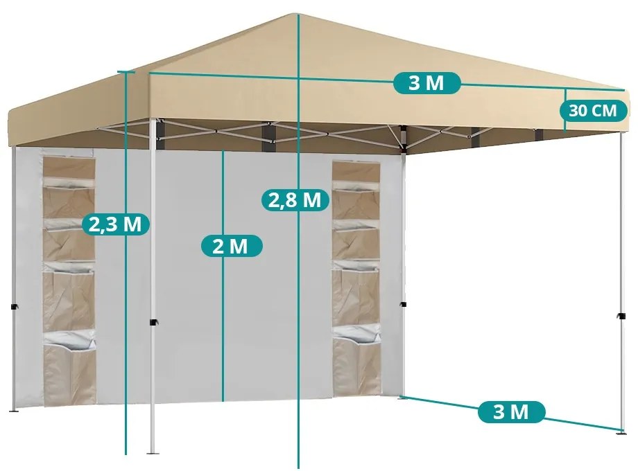 Pavilón so zadnou stenou s vreckami 3×3×2,8 m, béžový