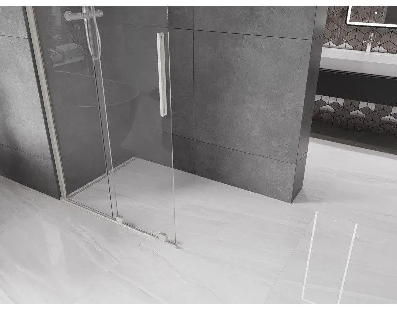 Mexen Velar, sprchová zástena s posuvnými dverami Walk-in 120 x 200 cm, 8mm číre sklo, brúsená oceľ, 871-120-000-03-97