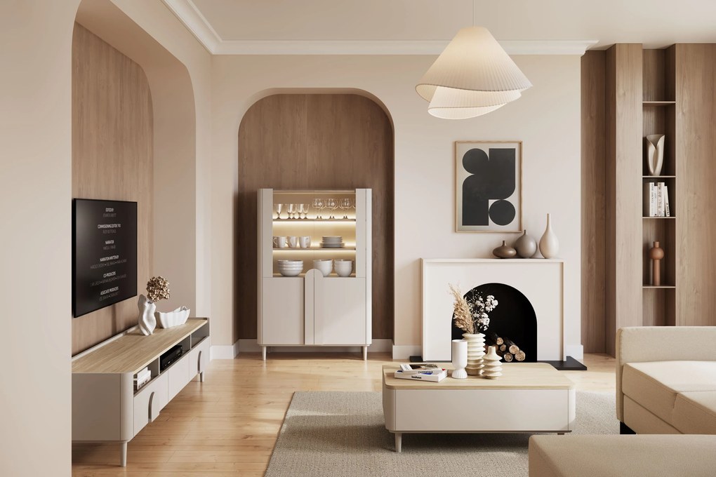 TV stolík Amilio 200 cm na nožičkách - kašmírová / dub olejovaný