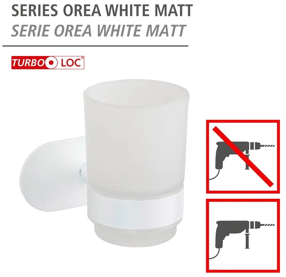 Biely samodržiaci sklenený téglik na zubné kefky Orea – Wenko