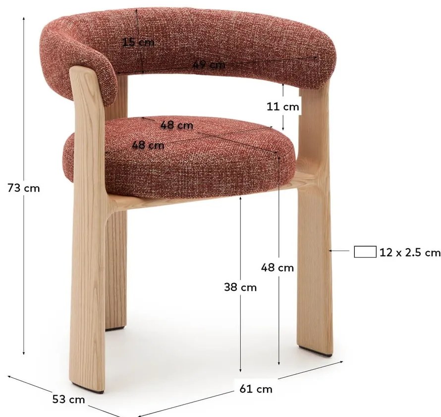 Jedálenské kreslo s podrúčkami z jaseňového dreva v prírodnej farbe/terakotové Granite – Kave Home