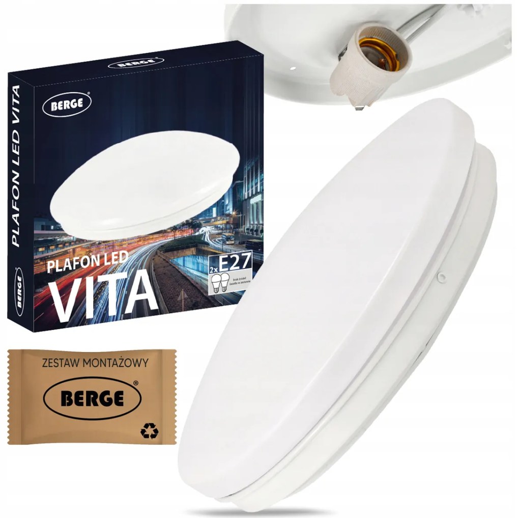BERGE Prisadený LED stropný panel 2x E27 pre okrúhlu žiarovku