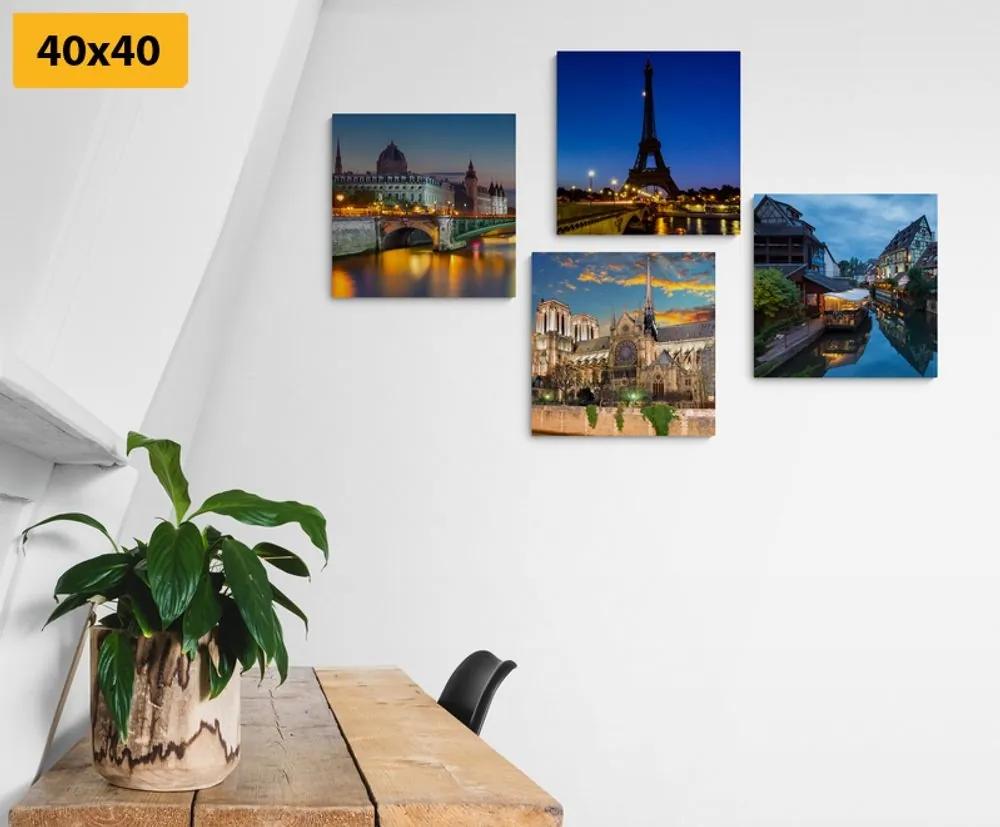 Set obrazov romantický nočný Paríž - 4x 60x60