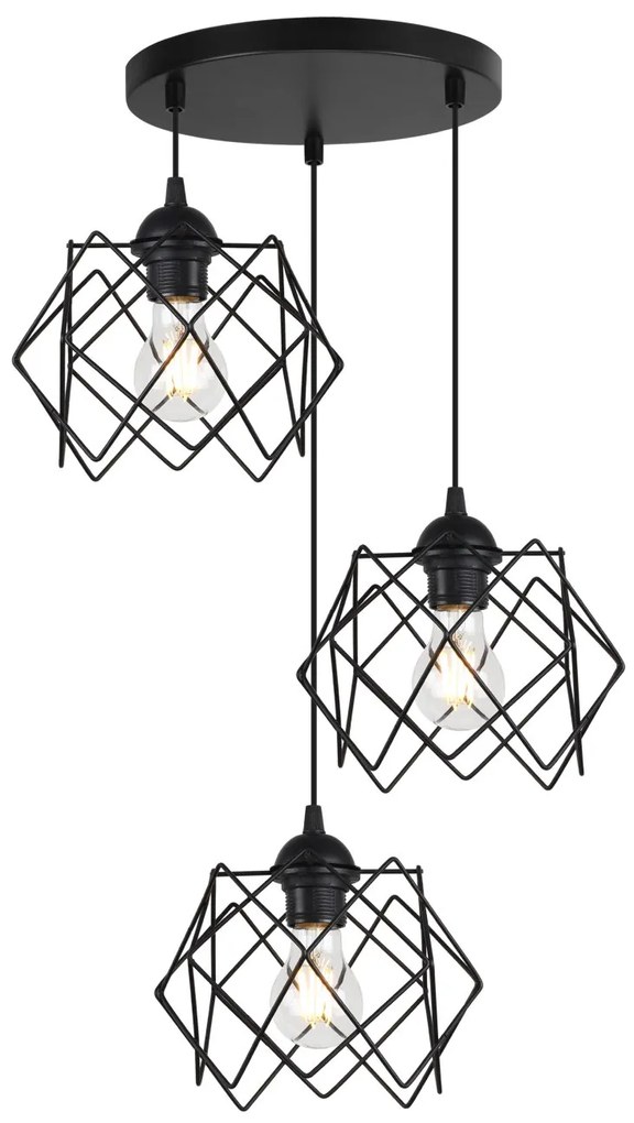 Závesné svietidlo Stella, 3x čierne drôtené tienidlo, O