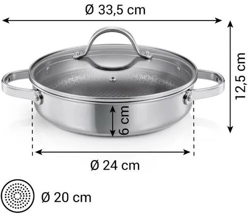 Panvica hlboká SteelCRAFT s pokrievkou ø 24 cm, 2 úchyty