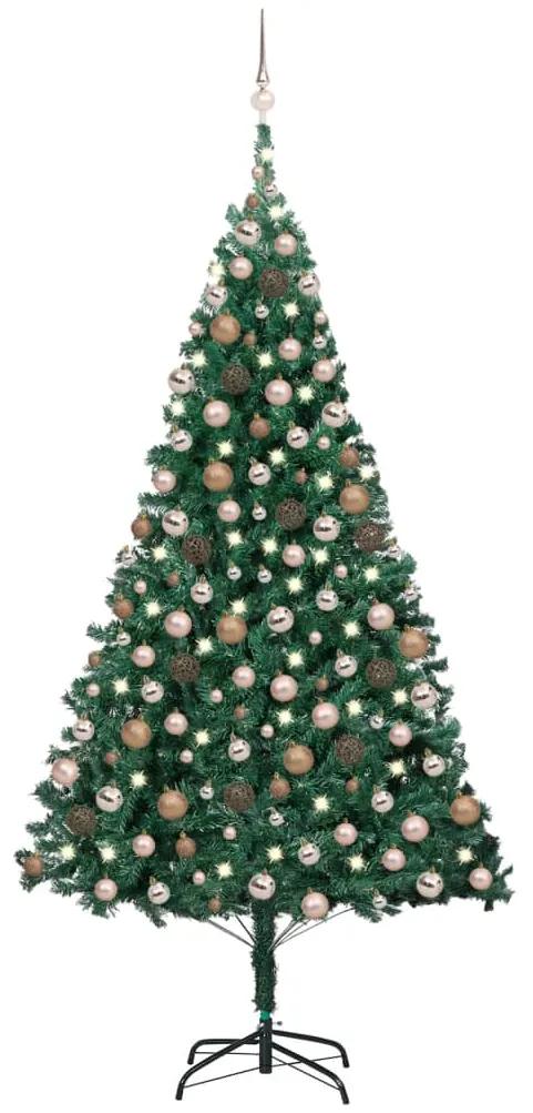 Umelý vianočný stromček s LED a súpravou gulí 210 cm zelený PVC 3077623