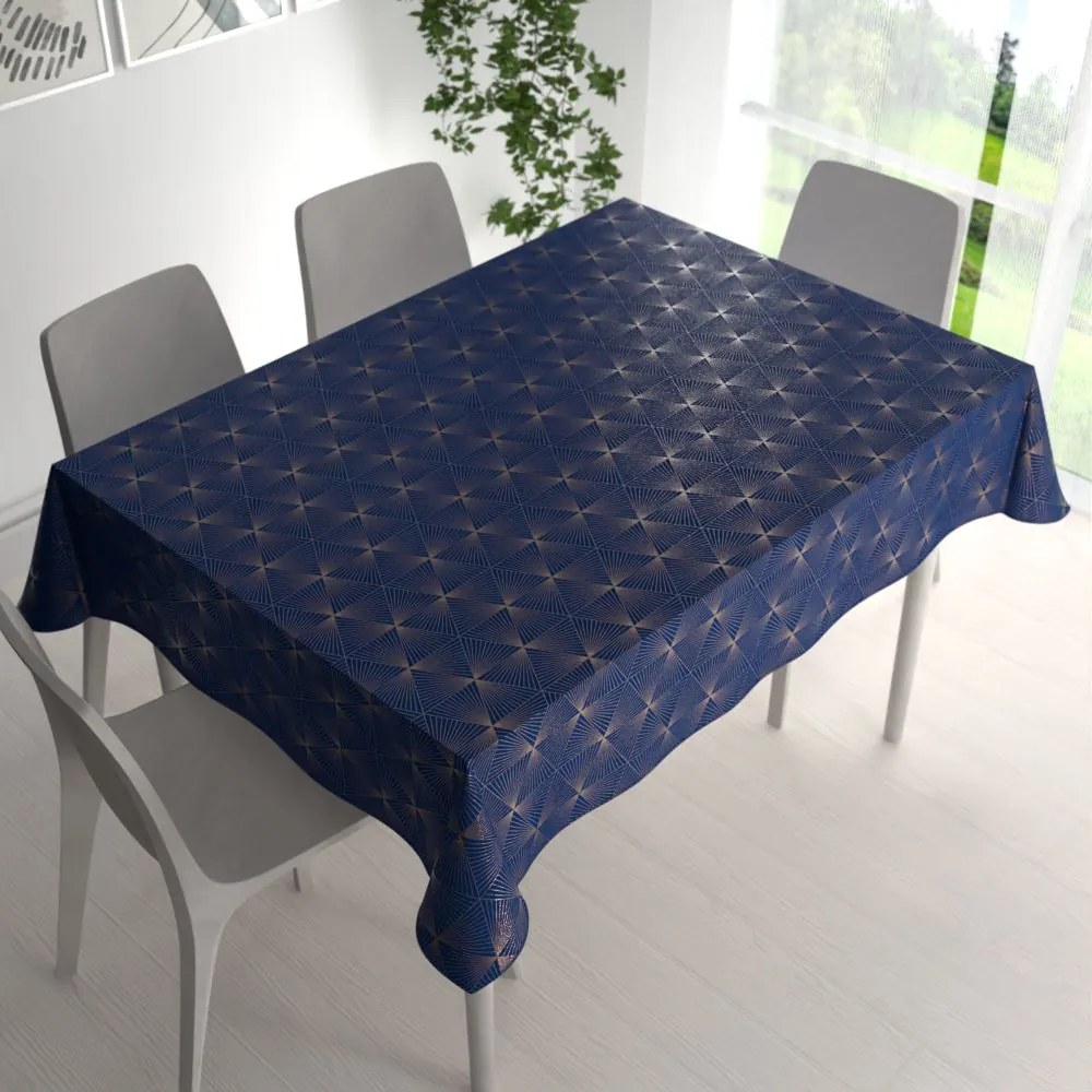 Biante Zamatový obdĺžnikový obrus Isabela IBL-011 Rose Gold trojuholníky na kráľovsky modrom 60x100 cm