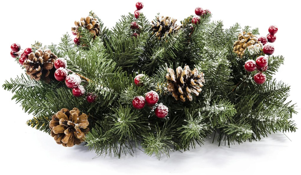 Vianočný veniec PREMIUM zasnežený so šiškou a jarabinou 40 cm