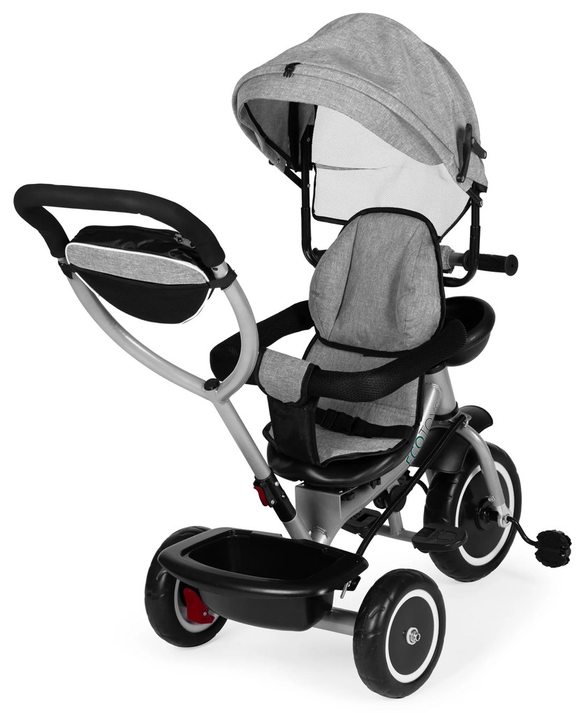 ECOTOYS Trojkolka 2v1 s otočným sedadlom + sklopná strieška - sivá