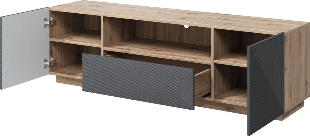 RTV skrinka s zásuvkou Asha 167 cm - dub artisan / matný riviera kameň