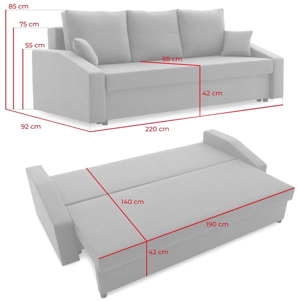 Veľká rozkladacia pohovka HEWLET PLUS Sivá