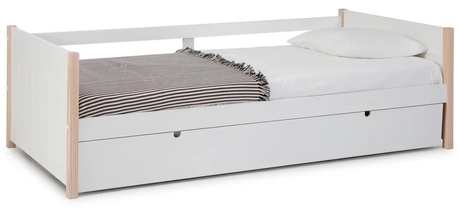 Detská posteľ z borovicového dreva s výsuvným lôžkom v bielo-prírodnej farbe 90x190 cm Kiara – Marckeric