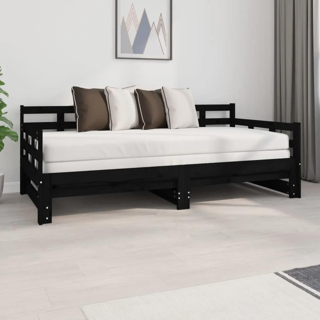 Rozkladacia denná posteľ čierna borovicový masív 2x(90x190) cm