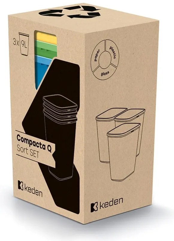 Sada 3 odpadkových košů COMPACTO SORTE 3x 9 L černá