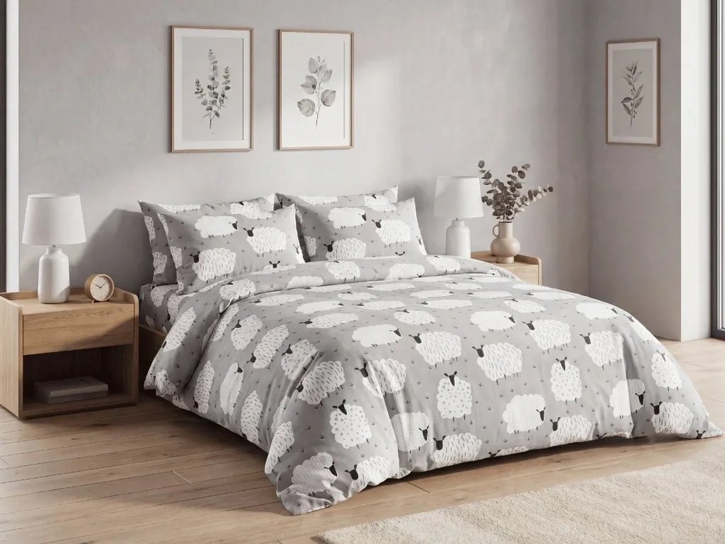 Krepové obliečky WHITE SHEEPS POLY sivé Rozmer obliečky: 2 ks 70 x 90 cm | 200 x 220 cm