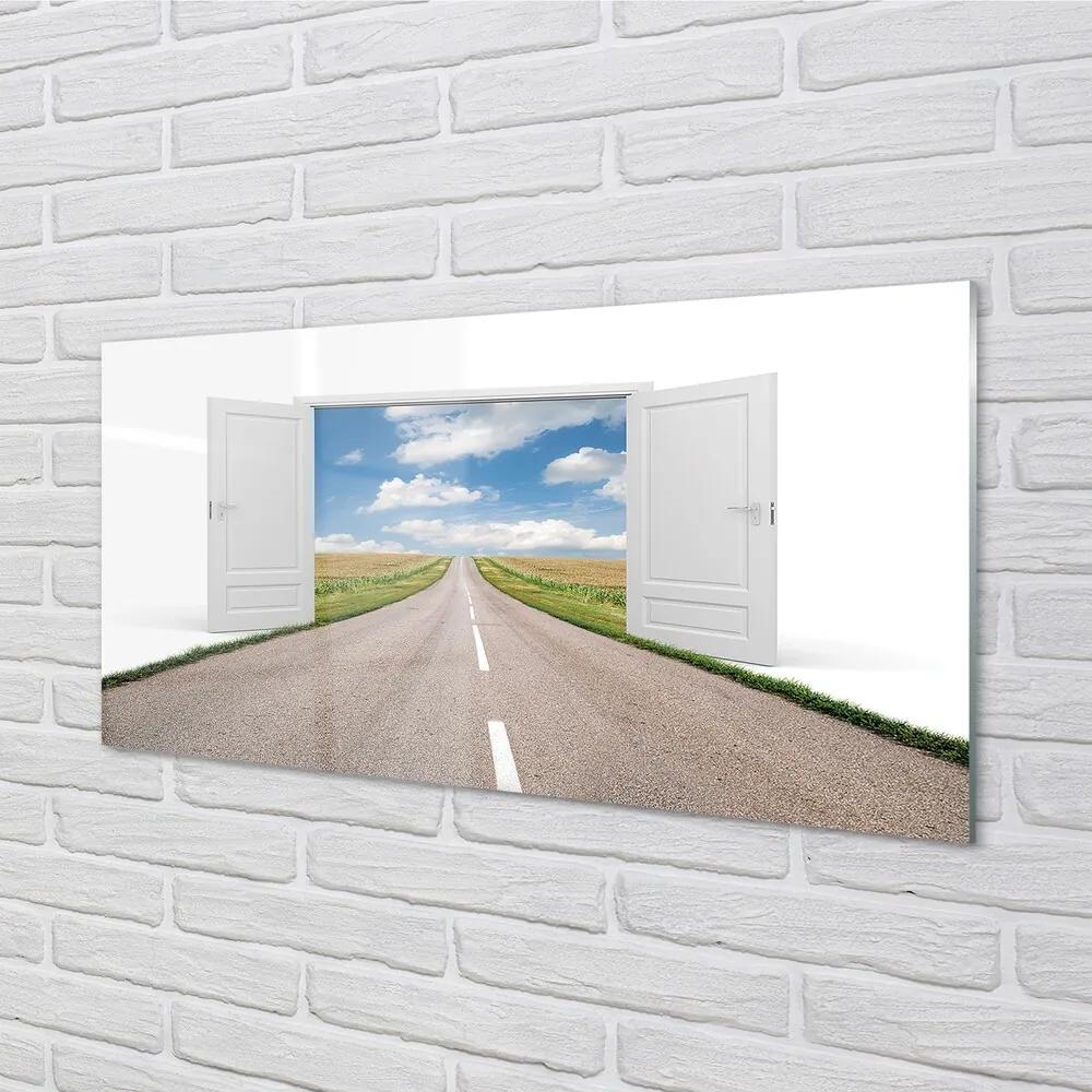 Sklenený obraz Poľná cesta 3d dvere 100x50 cm