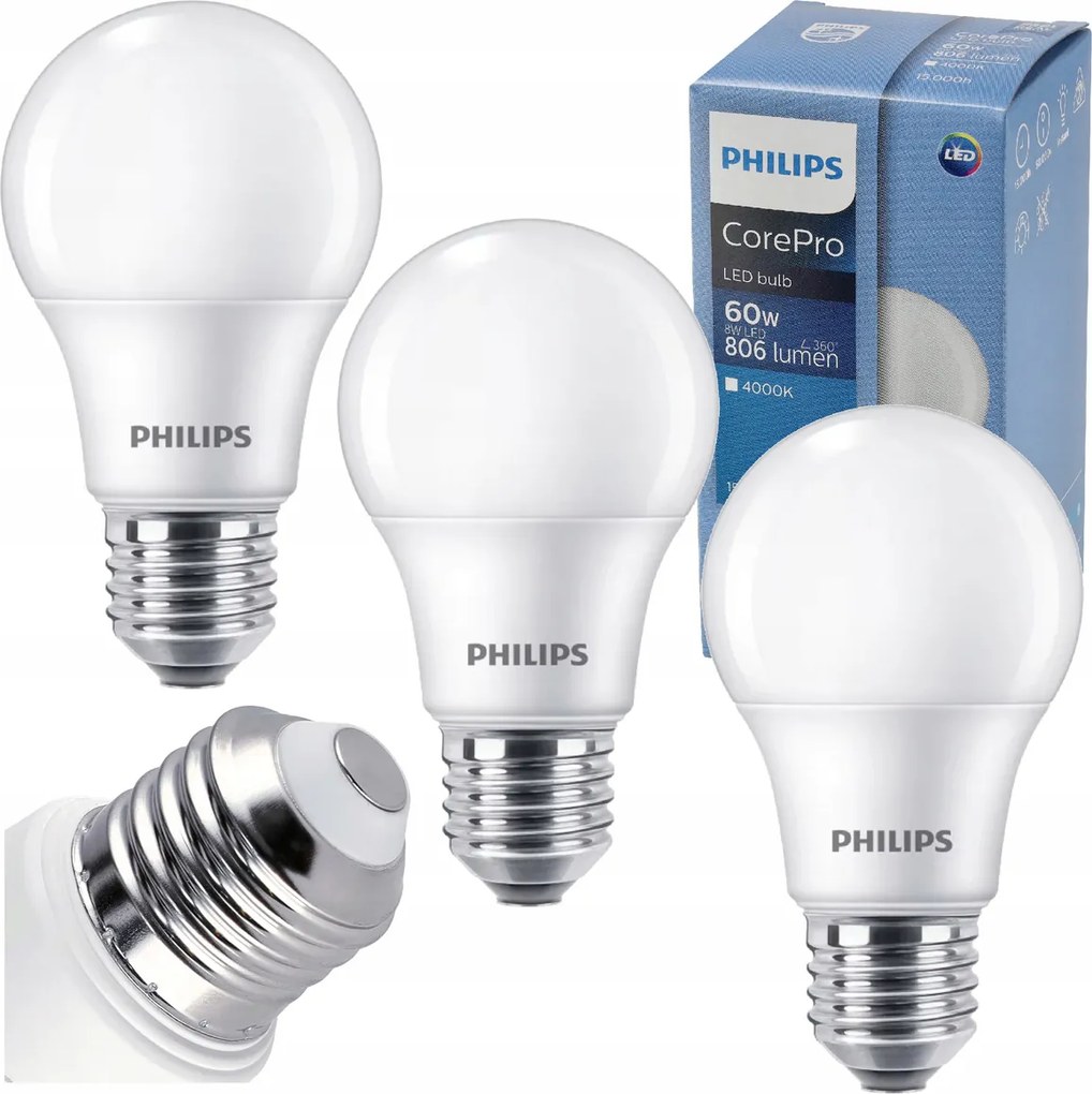 3x LED žiarovka E27 8W 806lm 100lm/w 4000k