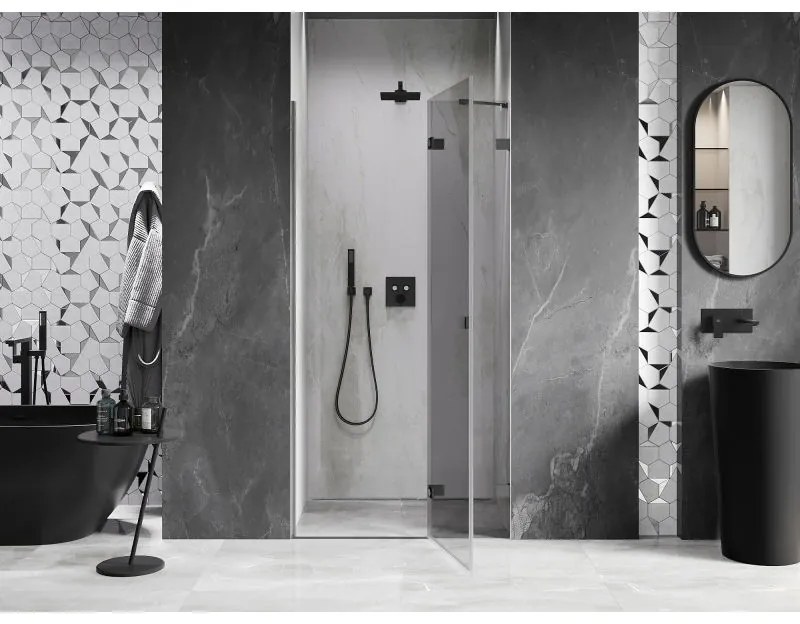 Mexen, Mexen Lunar pravé otočné sprchové dvere 85 cm, transparentné, pištoľový kov - 834-085-000-95-00-P