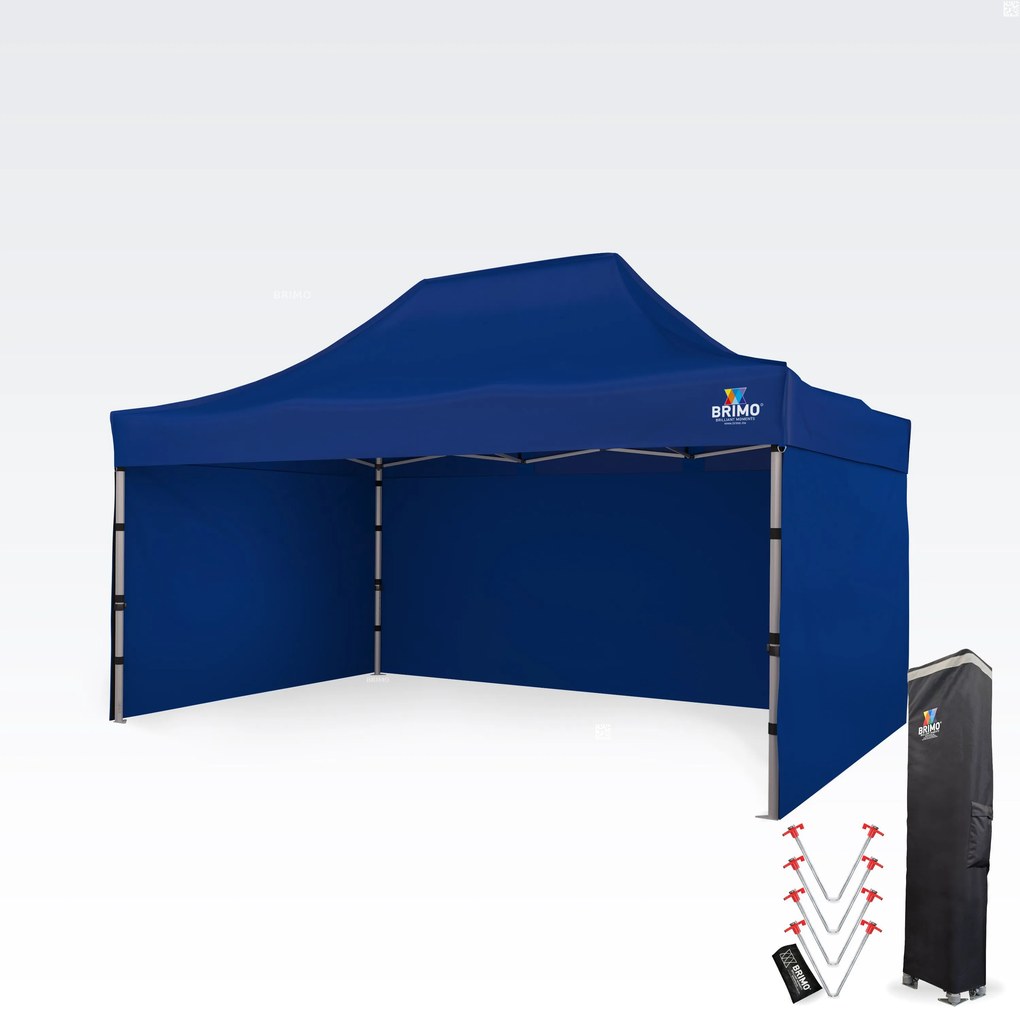 BRIMO Nožnicový párty stan PREMIUM ALU 3x4,5 m s 3 stenami modrý