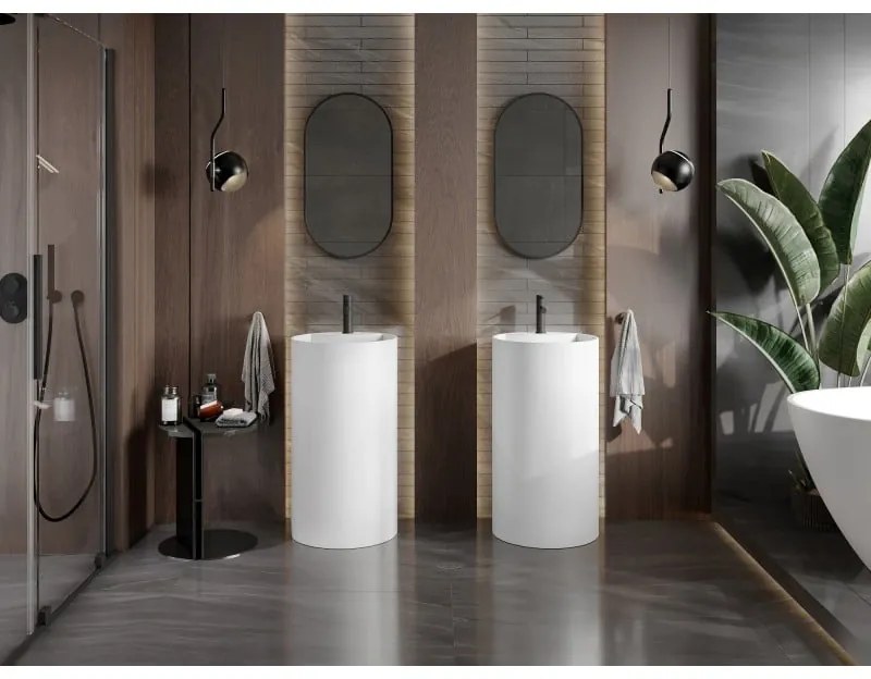 Mexen Ajax-02, voľnestojace umývadlo z konglomerátu 45x45x82 cm, biela matná, 26514500