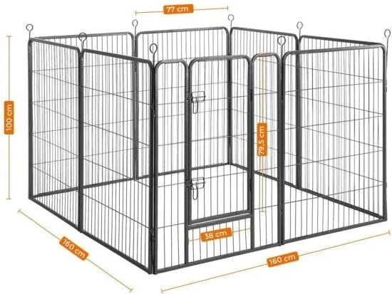 Ohrádka pre šteňatá a malé domáce zvieratá, 8 mriežok, sivá