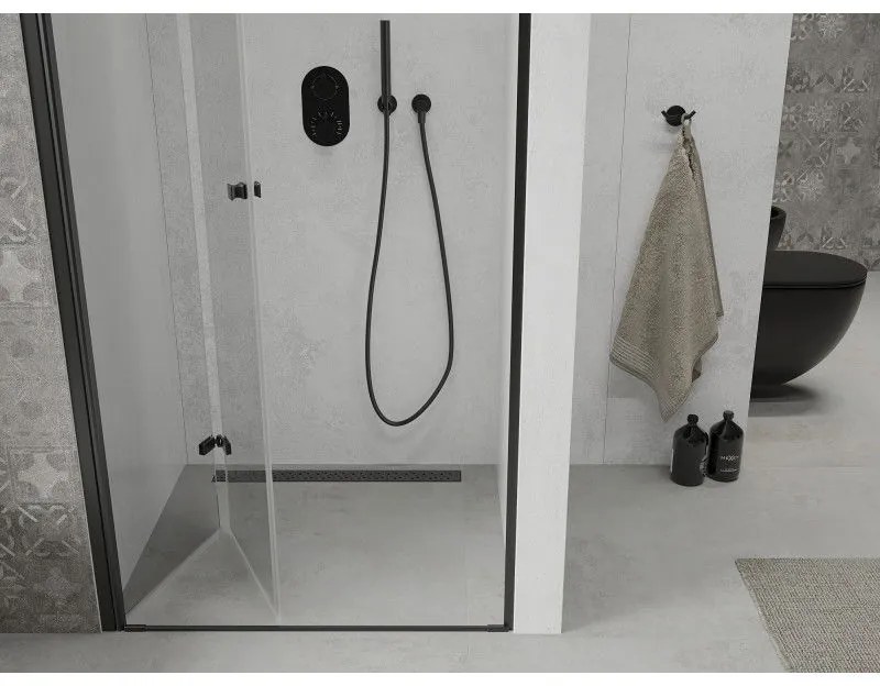 Mexen Lima, skladacie sprchové dvere do otvoru 110 x 190 cm, 6mm číre sklo, čierny profil, 856-110-000-70-00