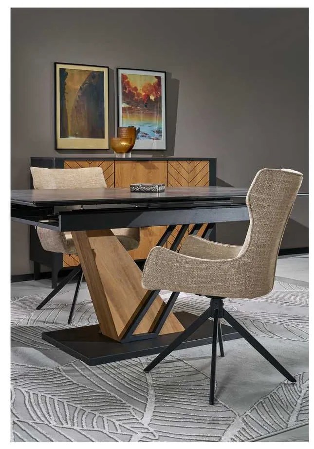 Jedálenský stôl Sterzo 140-180 x 90 cm, čierna / dub zlatý