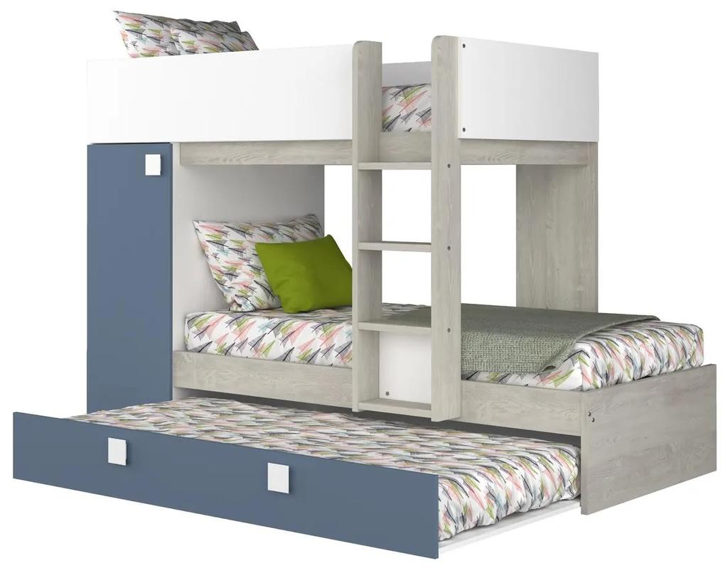 Poschodová posteľ pre tri deti Bo7 - smoky blue