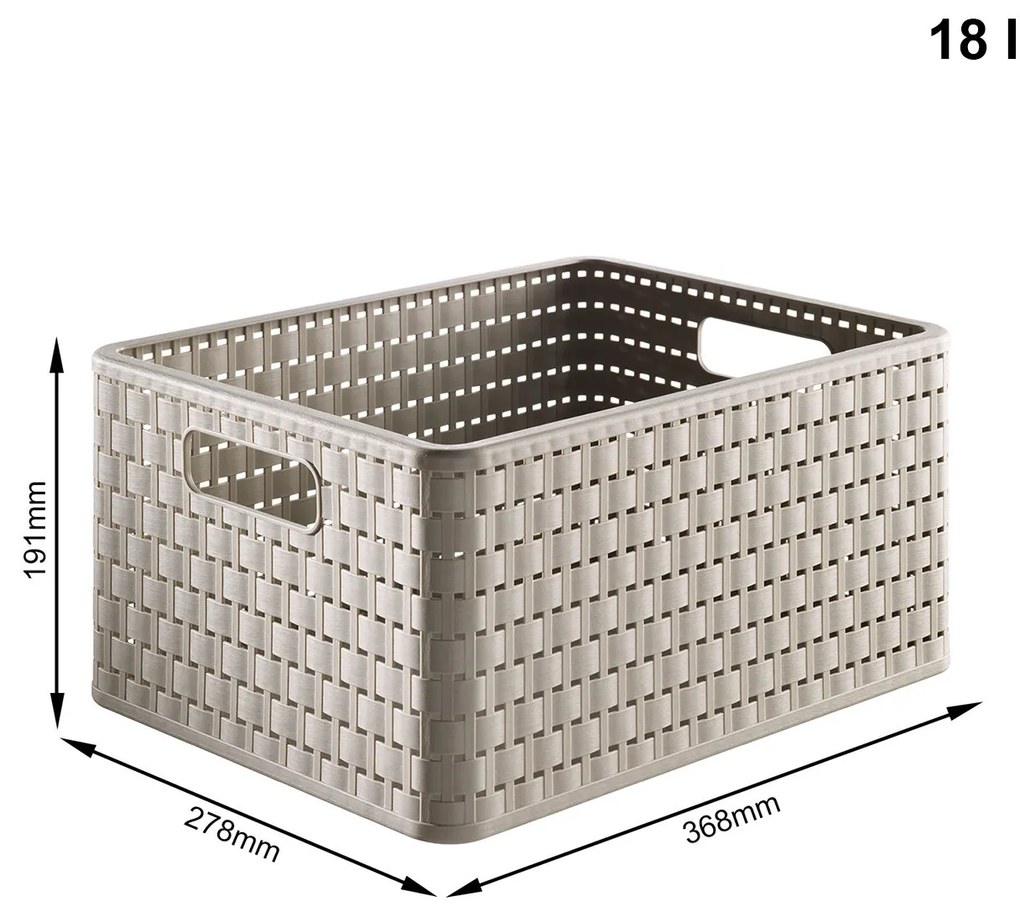 Rotho Plastový košík COUNTRY, rovný, béžový (18l - 37x28x19)
