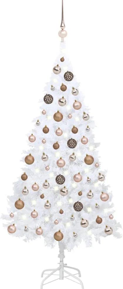 Umelý vianočný stromček s LED so súpravou gulí biely 180 cm PVC 3077627