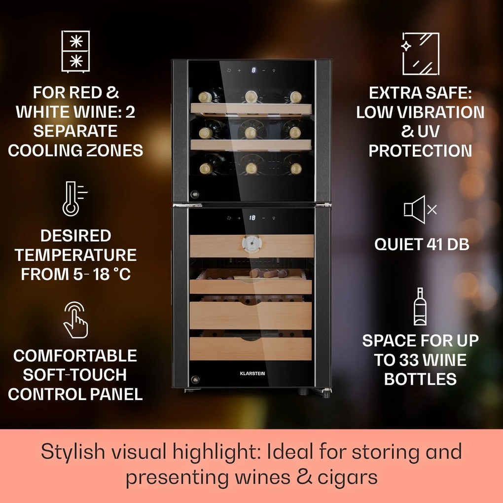 Klarstein El Dorado 89, humidor a chladnička na víno, 89 l, dotykové ovládanie, LED