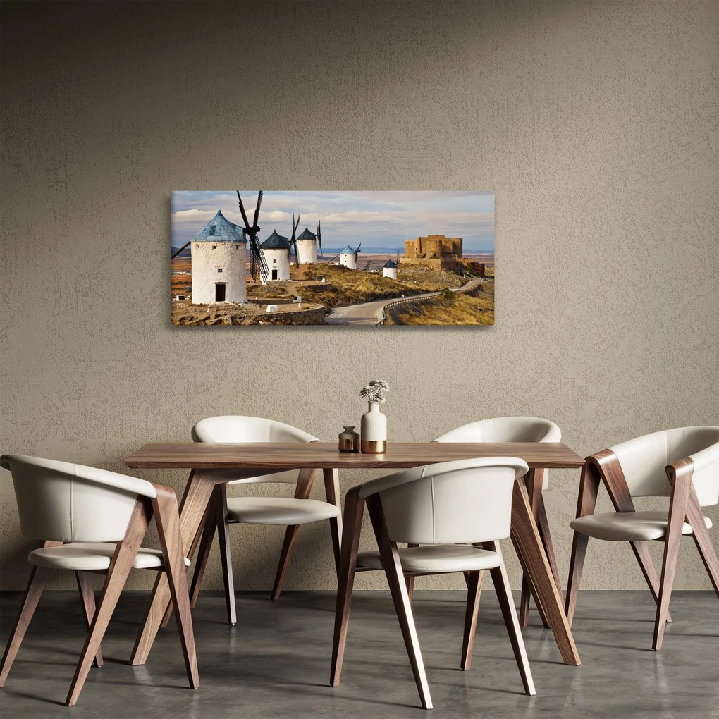 Obraz - Veterné mlyny Consuegra, Španielsko (120x50 cm)