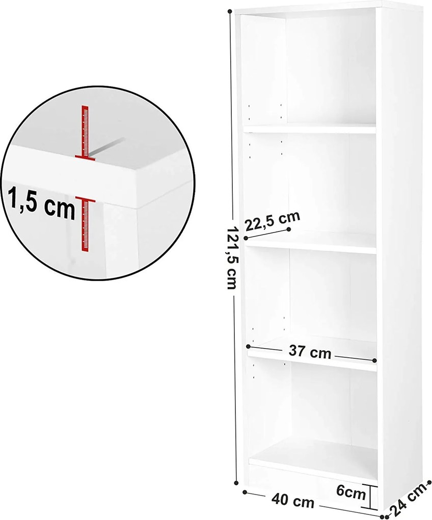 SONGMICS Knihovna LBC104W, biela