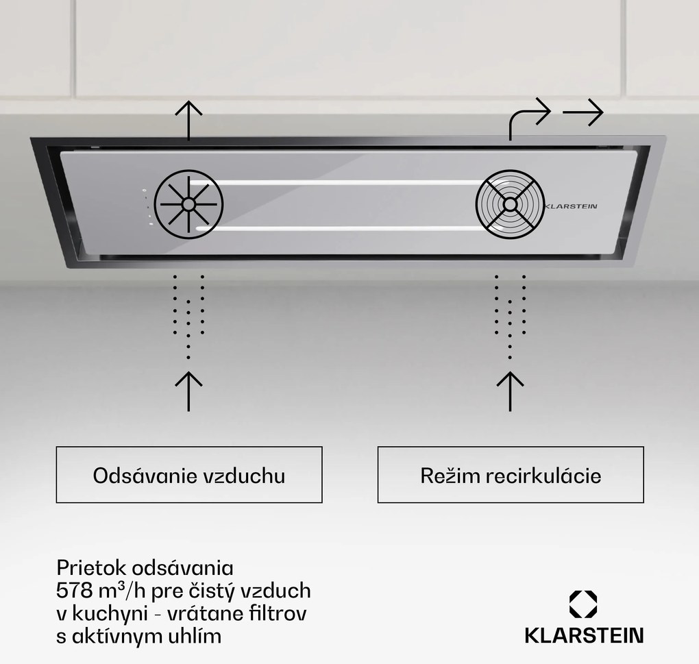 Klarstein High Line Eco 90, Stropný digestor, 90 cm, 436 m³/h, stupne, diaľkové ovládanie, ambientné osvetlenie